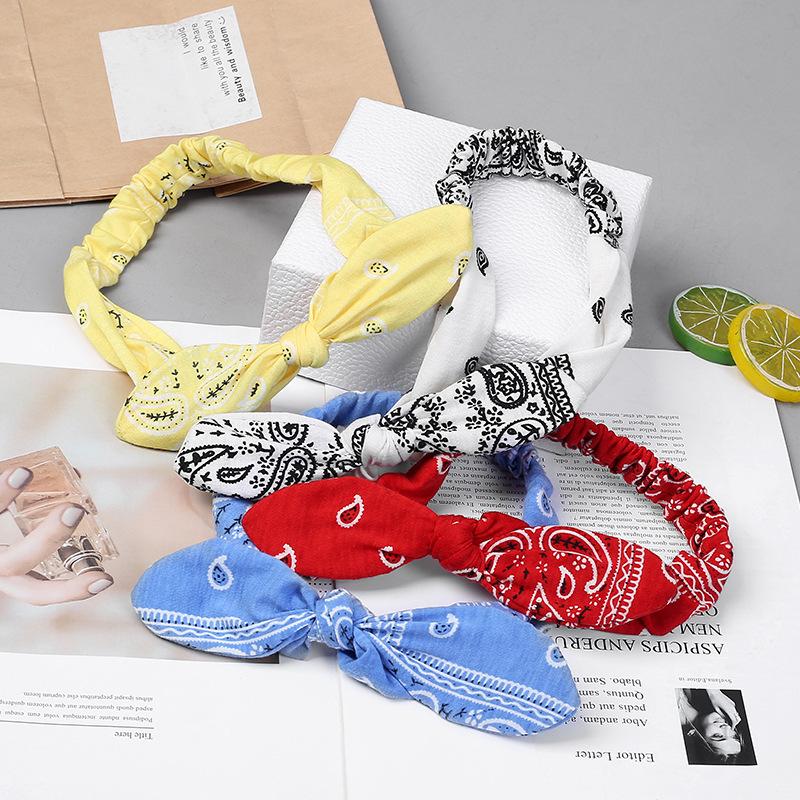 Bentite boho cu funde pentru femei Bandana vintage cachelure cu flori Imprimate bentiță elastică pentru ureche de iepure Bandaj cu imprimeu caju Accesorii drăguțe pentru păr