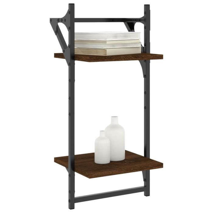 VidaXL Wall Shelves 2-Tier with Bars 2 Pcs Brown Oak 836257
