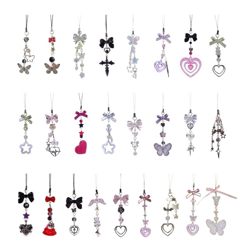 Fashionable Bowknot Phone Pendant Cute Y2K Style Phone Charm Stylish Heart Phone Chain Acrylic Material Gift for Women