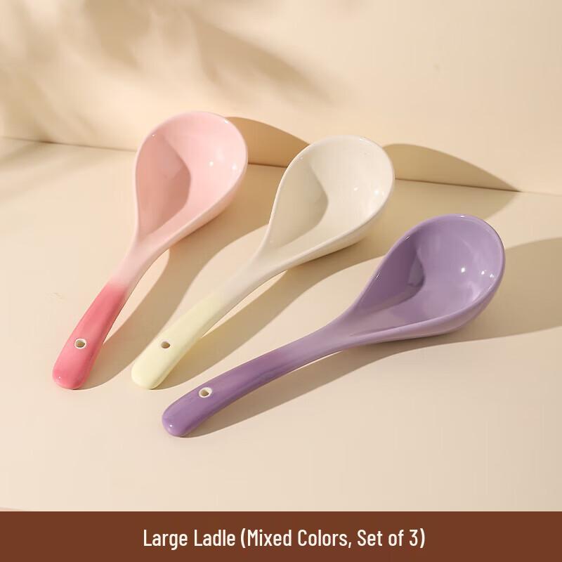 ZISIZ Colorful Gradient Ceramic Large Soup Spoon Set (3-Pack)