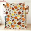 280gsm Autumn Pumpkin Leaf Print Fleece Blanket, Soft Warm Throw with Fall Maple Leaves & Acorns Pattern, Cozy Decorative Bedding for Sofa Couch Livin
