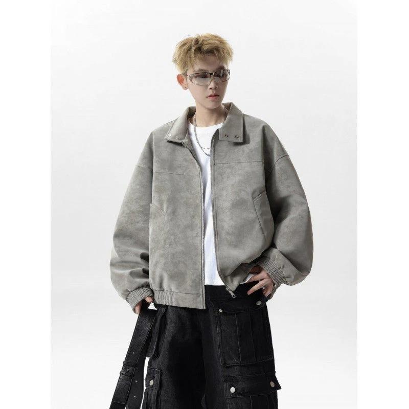 Men's High-End Stand-Up Collar Leather Motorcycle Jacket - Handsome, Loose, and Versatile for Autumn and Winter