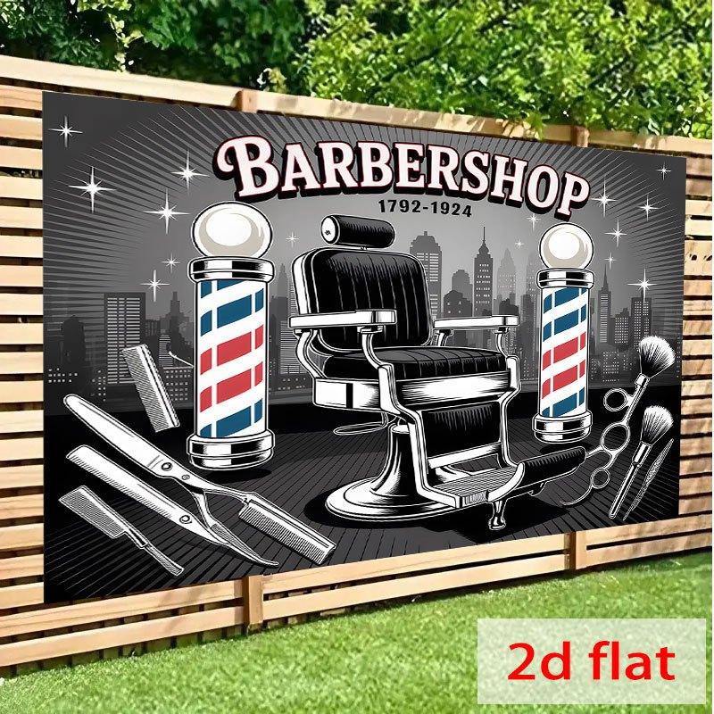 2D Flat Banner, 1 Piece Per Pack, Retro Barber Shop, Suitable for Events, Weddings,