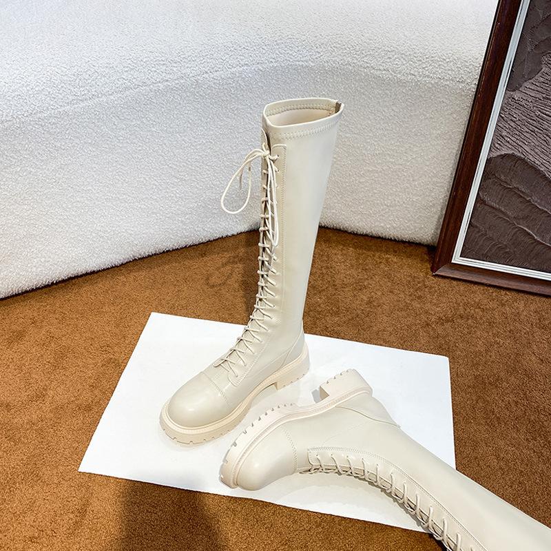 Winter new thick-soled Martin boots female knight thick-soled boots lace-up temperament white tall boots