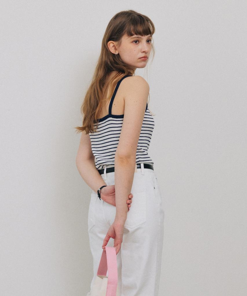 Tudument Stripe Sleeveless Knit Top Ivory