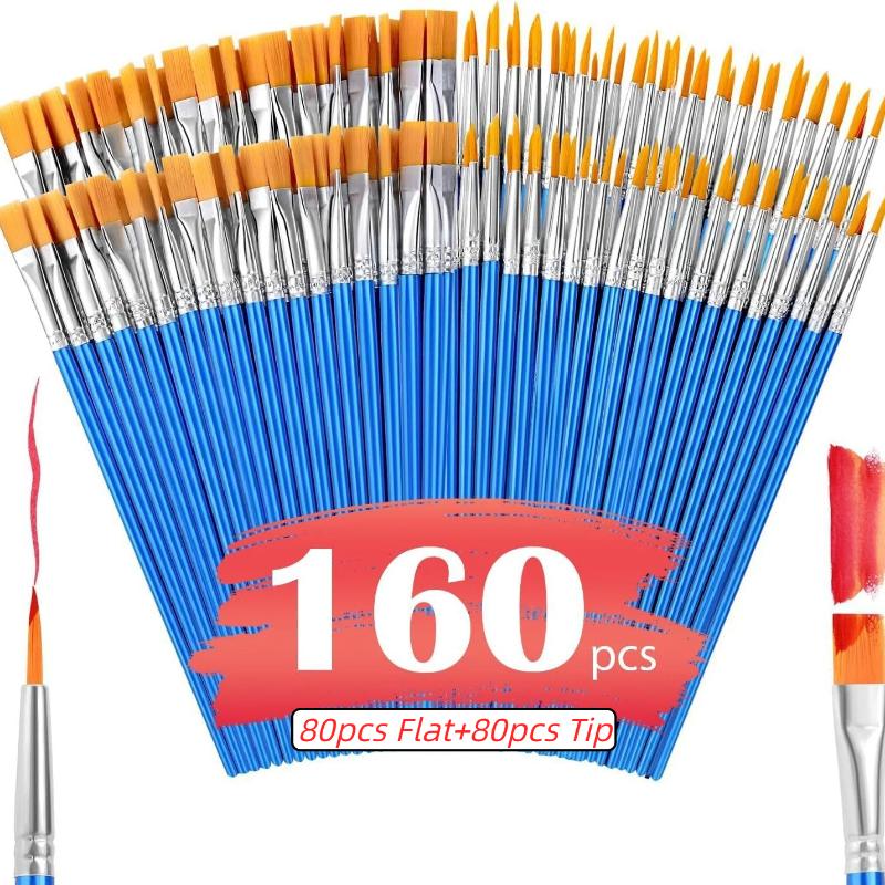100/130/160/180/200Pcs Professional Art Brushes Set Nylon Hair Flat Round Paint Brushes for Acrylic Watercolor Painting