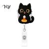 Badge Clip for Work Clothes Halloween Black Cat Pumpkin Reel, Retractable with 360 Degree Rotating Clip, Acrylic Decorative Reel ID Card Holder