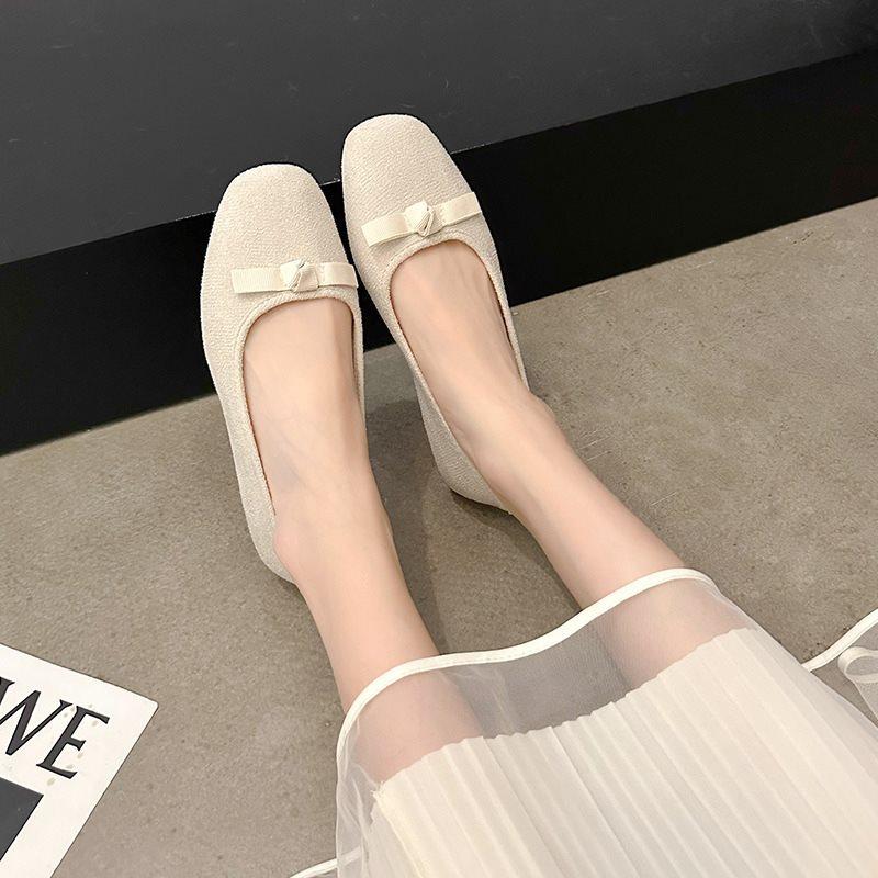 New French Spring and Autumn Evening Wind Fairy Shallow Mouth Single Shoes Female Gentle Flat-bottomed Doudou Shoes Red Pedal