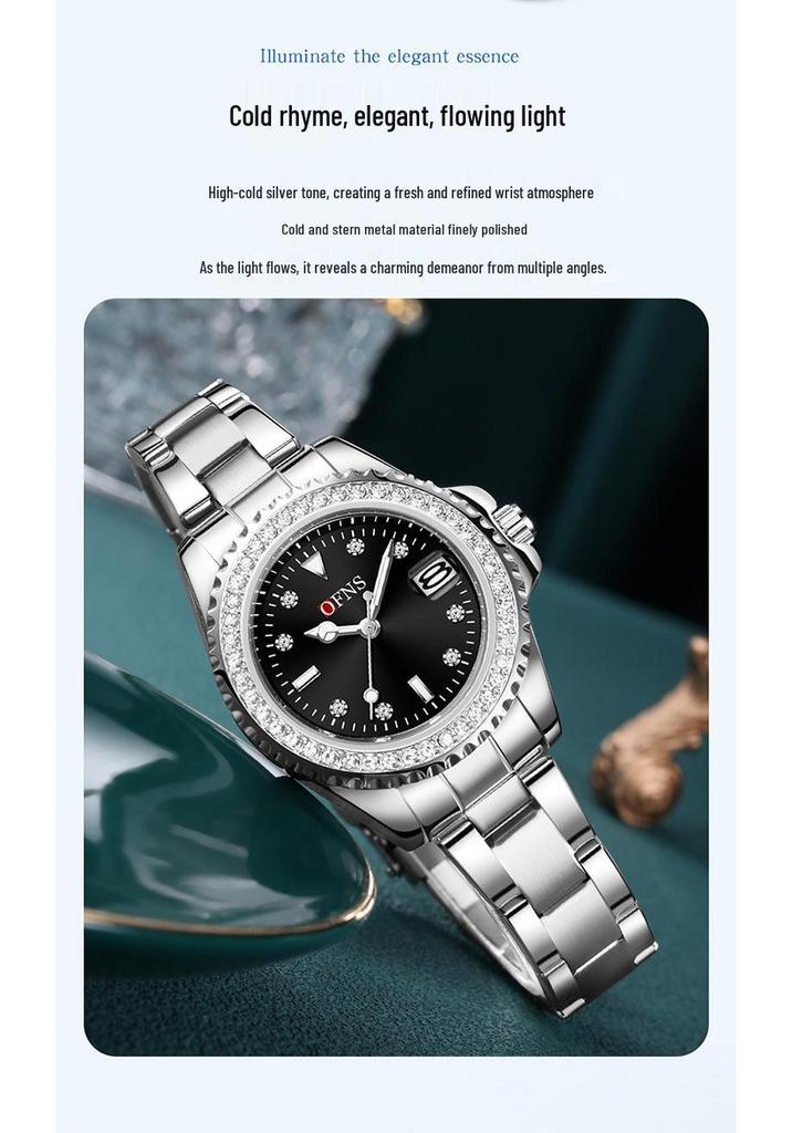 OFNS Women's Casual Luxury Quartz Watch with Calendar and Diamond Accents