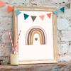 Nordic Nursery Poster Flower Rainbow Heart Boho Art Print Rabbit Unicorn Canvas Painting Beige Wall Picture Baby Kids Room Decor