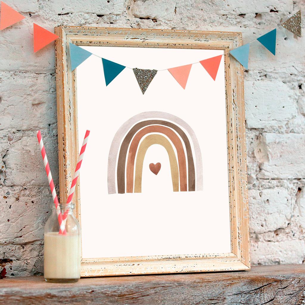 Nordic Nursery Poster Flower Rainbow Heart Boho Art Print Rabbit Unicorn Canvas Painting Beige Wall Picture Baby Kids Room Decor