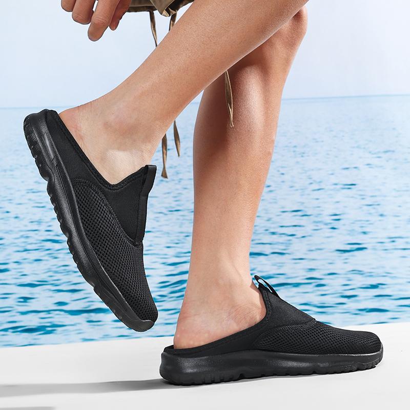 36-46 Unisex Slippers Men's Half Slippers Mesh Meter-breathable Men's Black Mueller Shoes