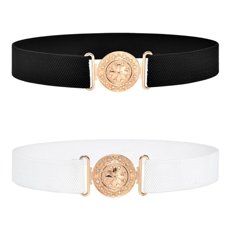 Delicate Flower Buckle Waist Belt Women Elastic Belt Stretchy Belt Wide Waistband for Woman Shirt Blouses Coat Decor