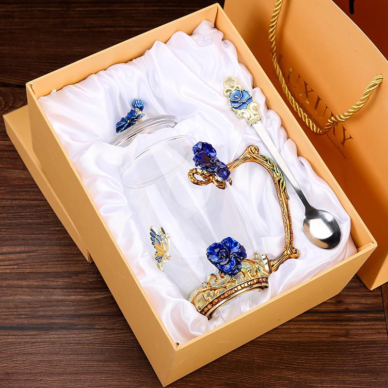 Creative Enamel-Colored Luxury Coffee & Milk Glass Cup Set for Living Room