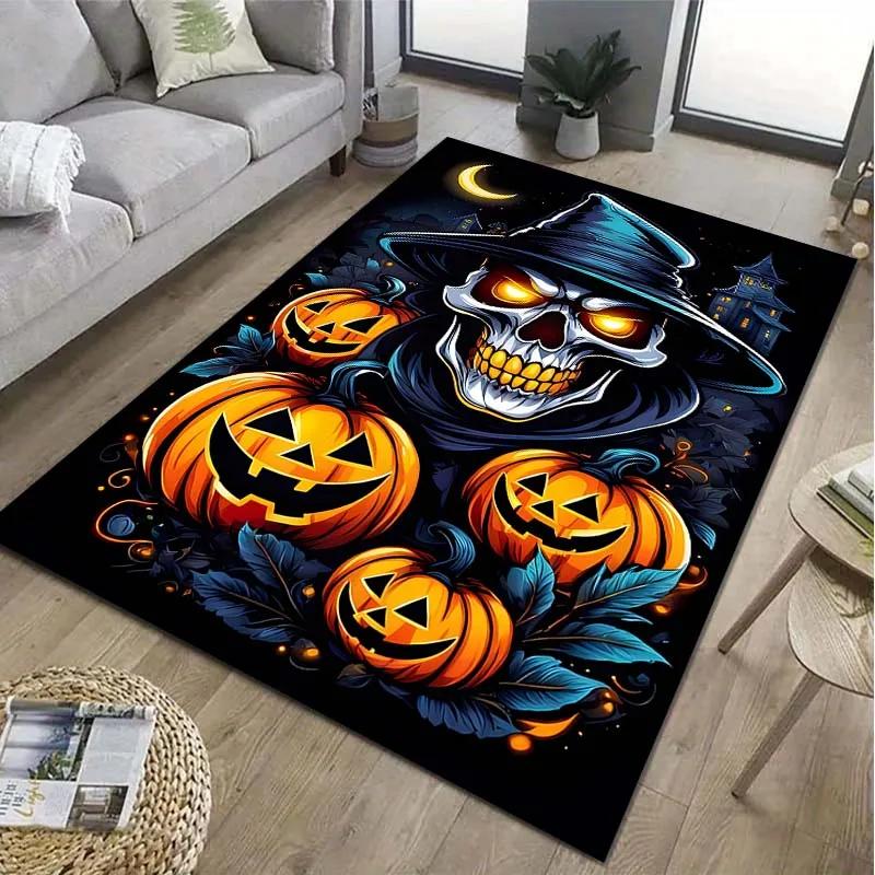 Halloween Pumpkin Head Pattern Floor Rug Carpets Living Room Bedroom Bedside Bathroom Floor Mat Area Rug Room Decor Gift