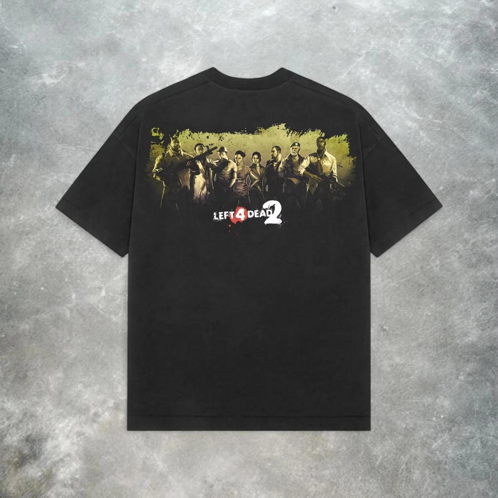 Summer Oversized Left 4 Dead 2 T-Shirt Men Valve Zombie Game Graphic Short Sleeve Streetwear Casual Loose Fit Gaming Tee