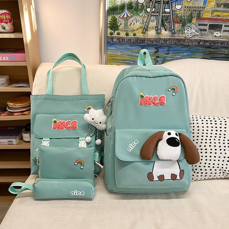 Four-Piece Backpack Set Dog Pattern Large Capacity Senior High School Student School Bag Multi-Functional Backpack