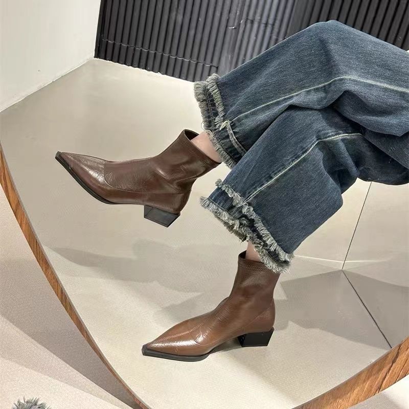 Naked Shoes, Pointed Boots, New Women's Shoes, Single Boots, Fashionable and Casual Ankle Boots