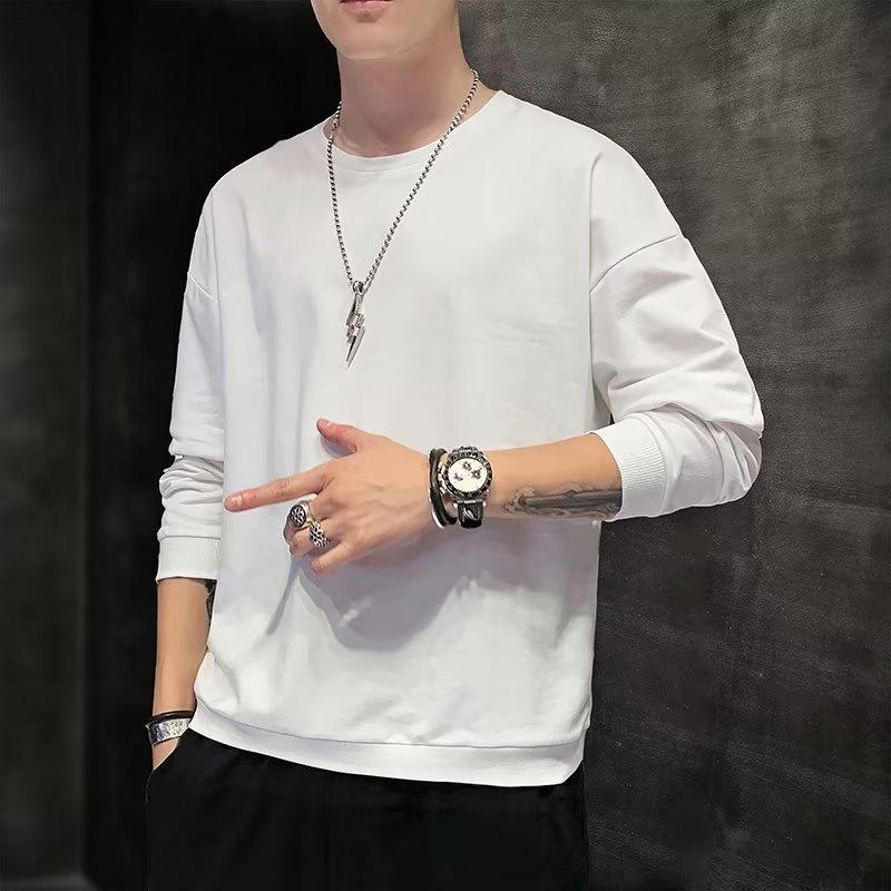 Buy Sweatshirt Men Autumn Thin Round Neck New Style Simple Solid Color ...