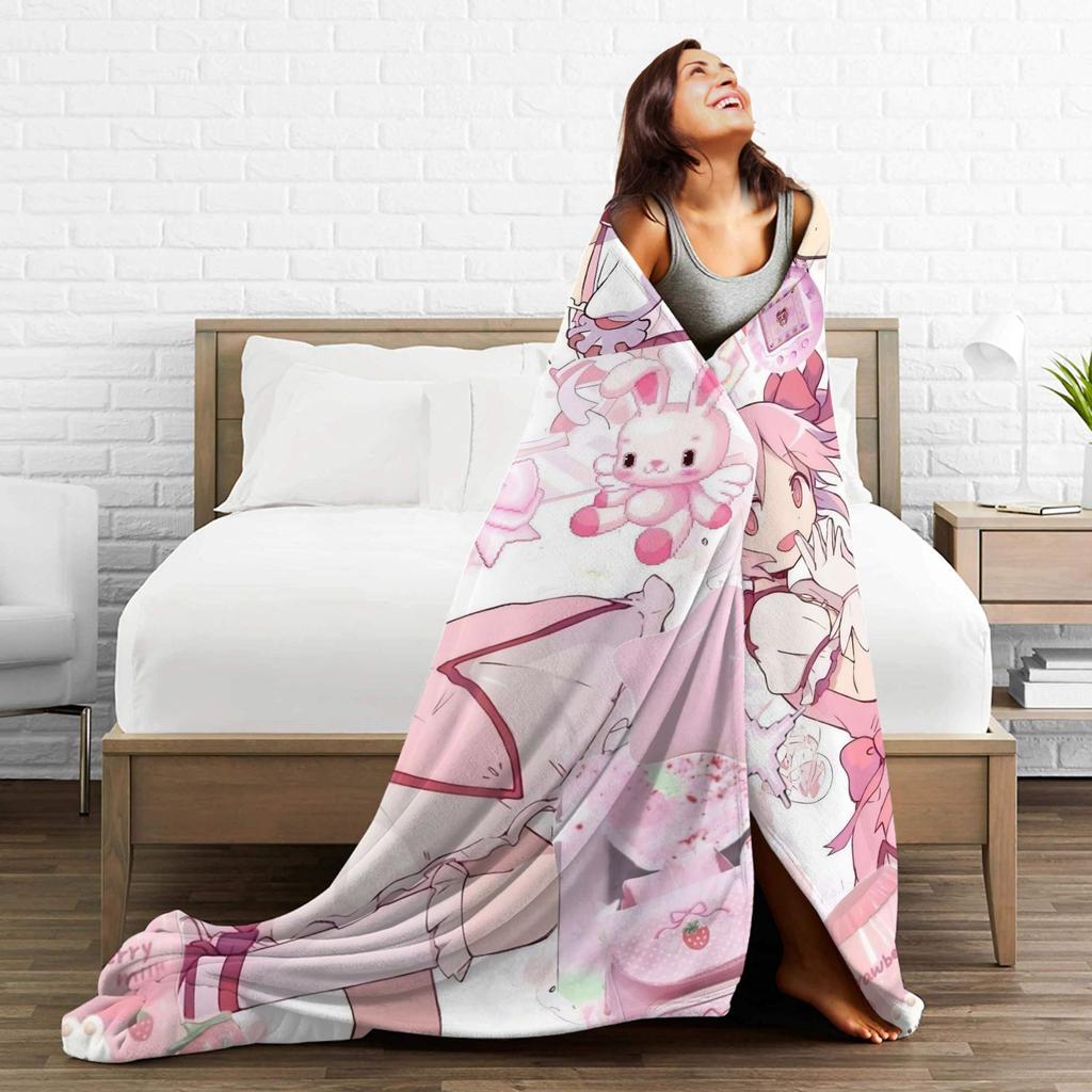 Anime Puella Magi Madoka Magica Blanket Plush Throw Blanket For Girls Boys Couch Chair Sofa Bed Flannel Bedspread Bed Cover