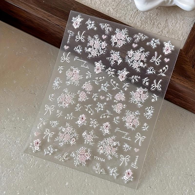 5D Elegant Pink Floral Nail Art Stickers - 3D Resin Flowers with Butterflies & Hearts, Perfect for Summer Manicures, Nail Art Decor