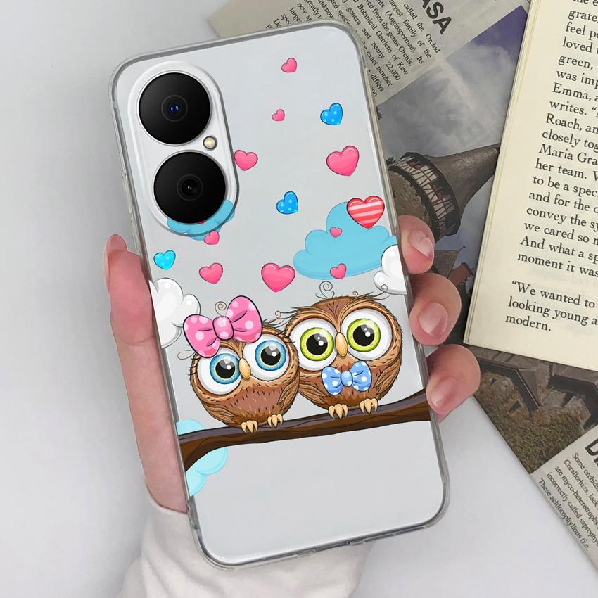 For Huawei Enjoy 70x 80 Y5 Y6 P40 P50 Y8p Covers Case Lovely Owl Patterns Transparent Silicone Camera Protection Dustproof Shell For Huawei Phone Bags