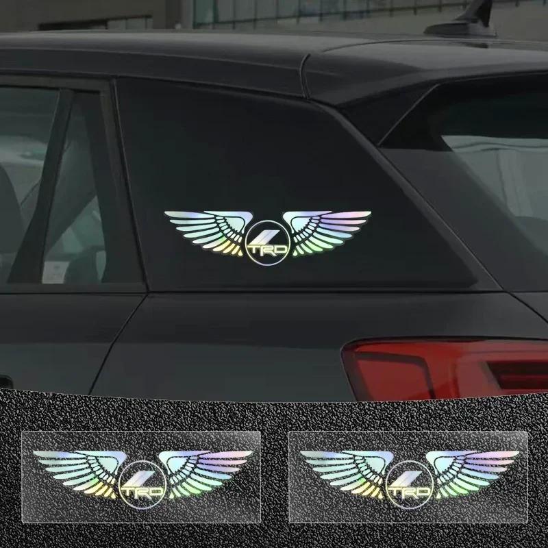 Kolorowe Odblaskowe Laserowe Naklejki na Klapę Bagażnika Samochodu w Stylu Anielskich Skrzydeł dla Toyota TRD Pegatina RAV4 Avensis Yaris Levin Reiz Crown