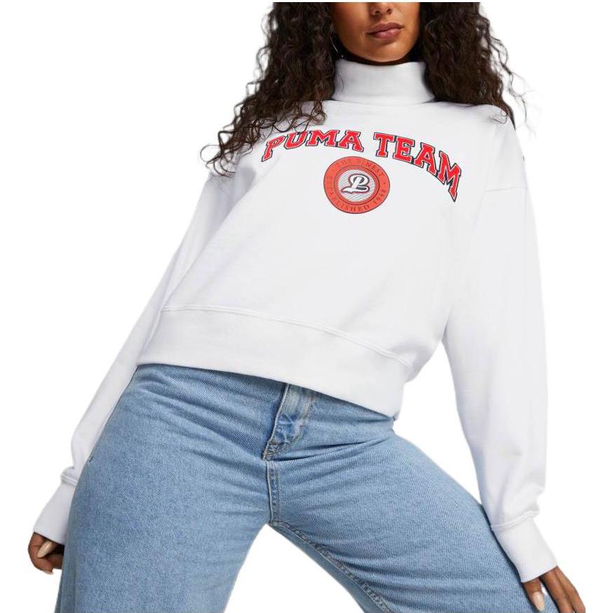 Puma Solid Color Print Letter Logo Hoodie Long Sleeve Sweatshirt Women Tops White 539271-02