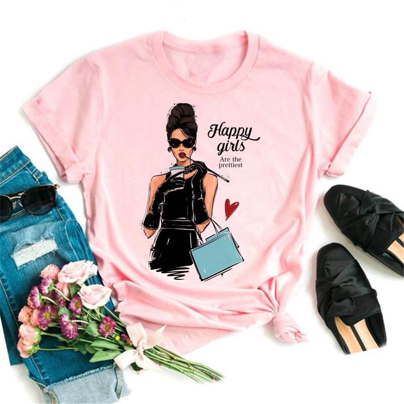 Women's Top Urban Girl Printed Casual White Cute Simple Retro Front Shoulder Pure Cotton Short Sleeved T-Shirts Women’s