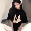 Women Pure Cotton Heavyweight Short Sleeve T-Shirt Cartoon Print Loose Lazy Tops Vintage American Casual Oversized Tees Summer Blouses