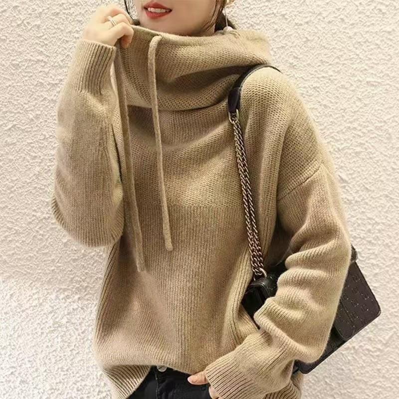 Pile neck sweater women's 2026 winter new solid color loose thick knitted sweater top trendy bottoming shirt women's autumn and winter