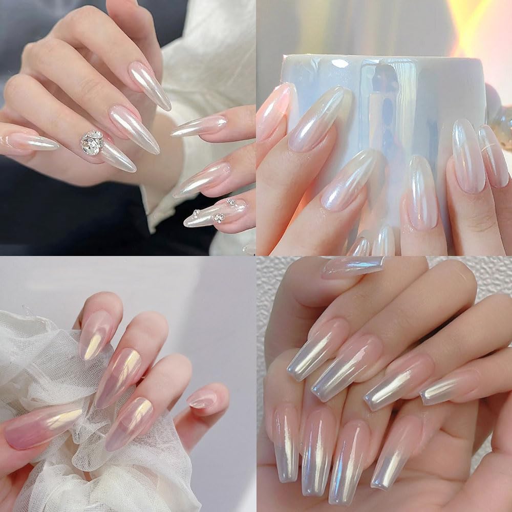 CHENLONB Polvo para Uñas Aurora, Esmalte de Uñas, Polvo Sólido Blanco, para Uso Doméstico o Tiendas de Arte de Uñas, con Punta de Esponja Ultrafina