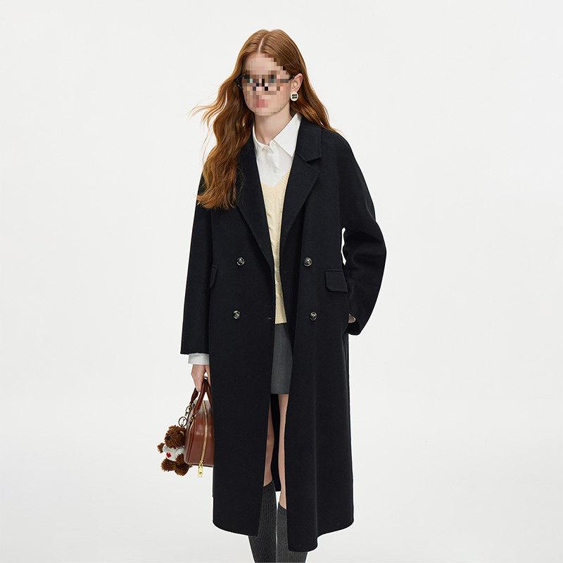 Fan Si Lan En Diamond Draped White Double-Sided Wool Coat for Women - Autumn/Winter Woolen Jacket