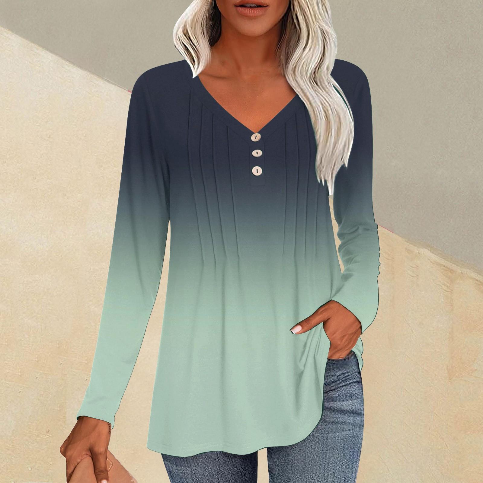 

Женская модная повседневная плиссированная футболка с V-образным вырезом и градиентным принтом с длинным рукавом L бежевый