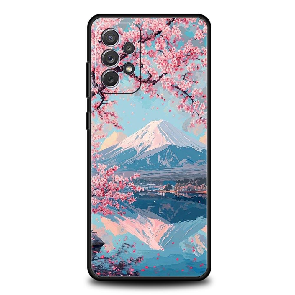 Japan Mount Fuji Cherry blossom Case For Samsung A15 A13 A51 A71 A41 A31 A21S A03S A05 A35 A55 A23 A25 A33 A53 A73 5G Cover