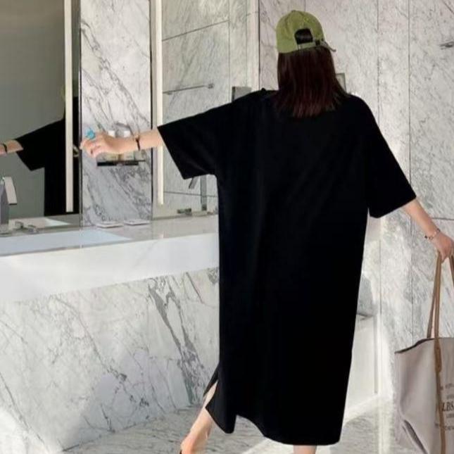 Women's Slimming Age To Protect Meat Large Size Dress Summer Loose Straight Dress