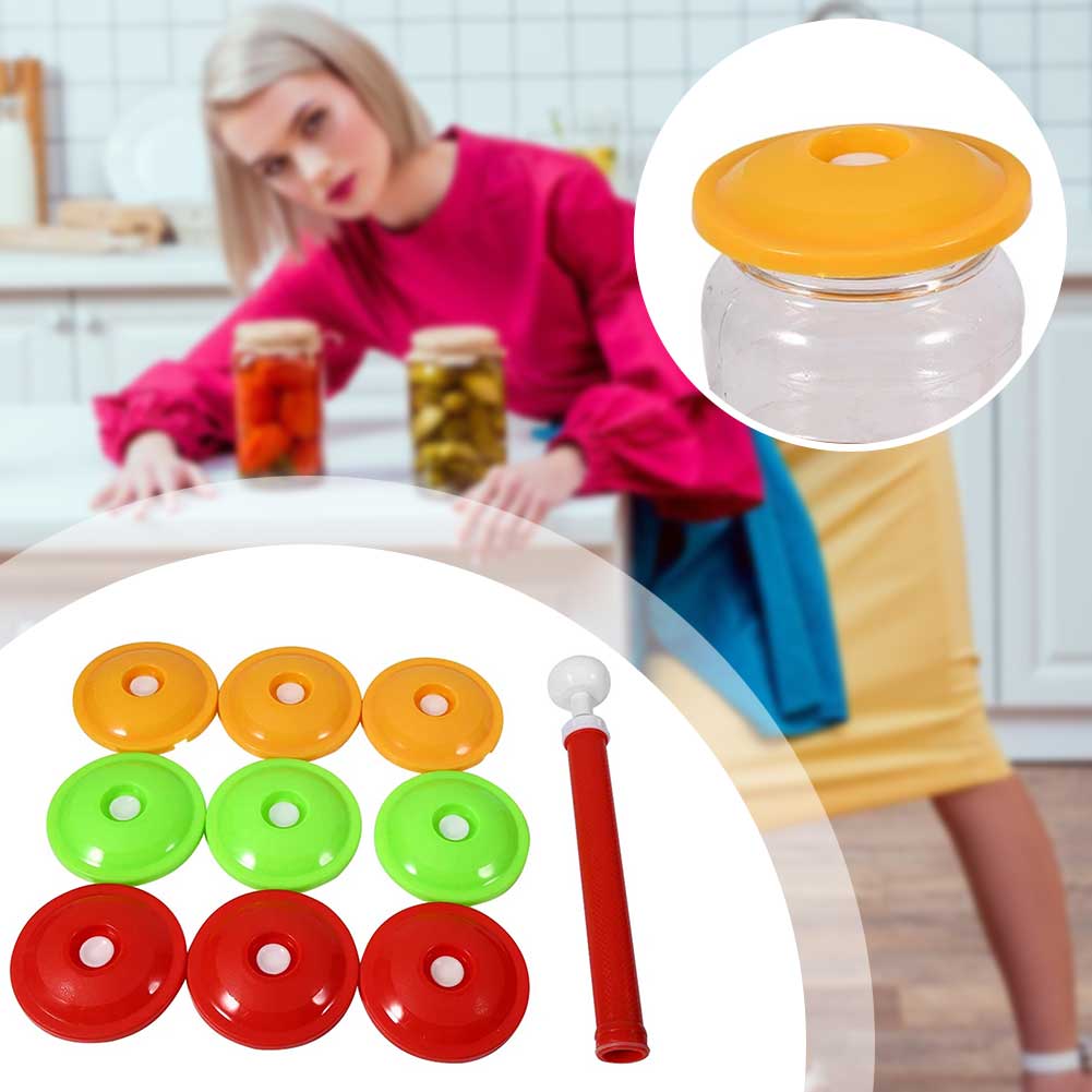 10pcs Vacuum Sealer Jar Lids With Vacuum Pump,Reusable Pickle Jar Sealing Covers,Food Storage Accessories For Home Jar Can
