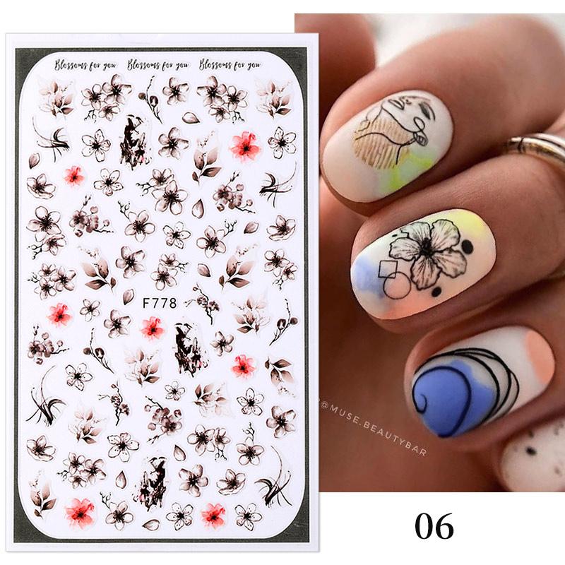1PCS Black White Butterfly Laser Nail Stickers Nail Art Decoration Abstract Lines Bronzing Flowers Stickers For Nails