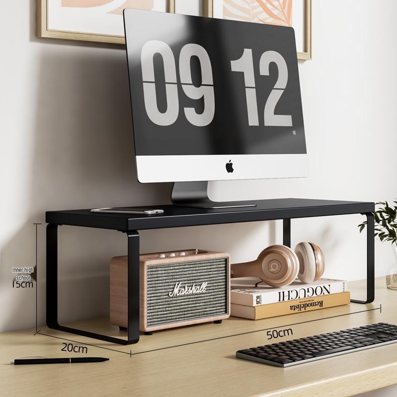 Desktop Monitor Riser Stand with Keyboard Tray and Storage Rack