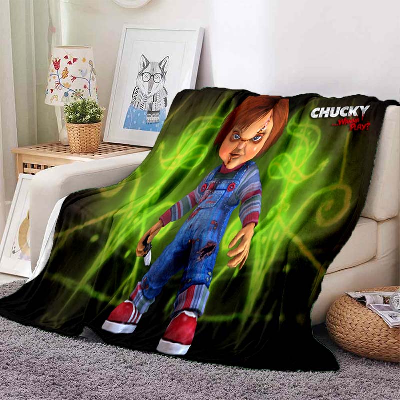 Chucky Child's Play Horror Movie Print Flannel Blanket Cozy Warm Throw Bedroom Sofa Birthday Present Indoor Home Holiday Decor