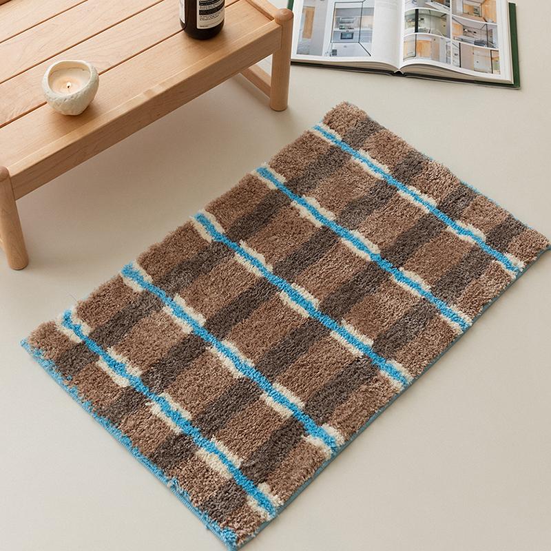 Fluffy Tufting Bathroom Mat Maillard Grids Bathmat Rug Carpet Entrance Doormat Floor Anti Slip Pad Aesthetic Home Decor 45x75cm