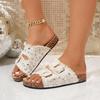 2025 Stylish Women's Rhinestone Flat Sandals - Trendy Cork Beach Design