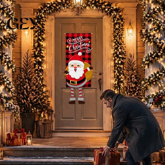 Foldable Holiday Door Sign Christmas Banner Decorations with Hanging Rope, Elf/Snowman/Gnome/Snowman Festive Flags for Doorway Banners Patio and Wall
