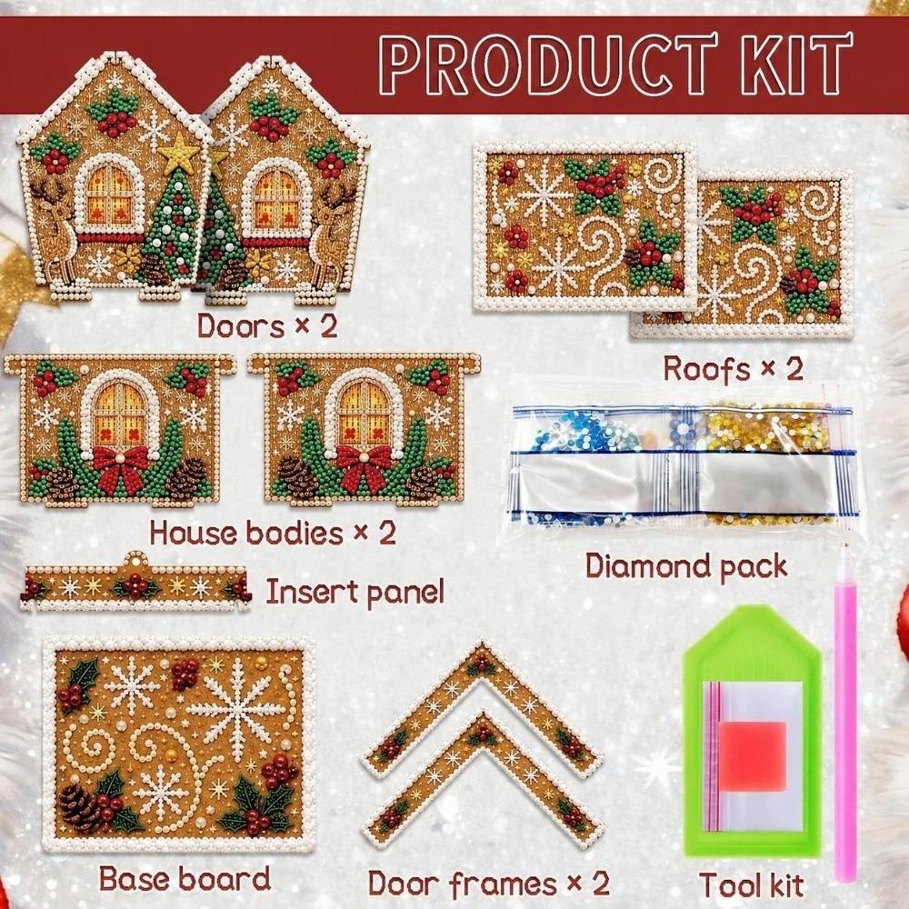 Four-sided DIY Pearl Art Kit Rhinestone 3D House Ornament Holiday Gift