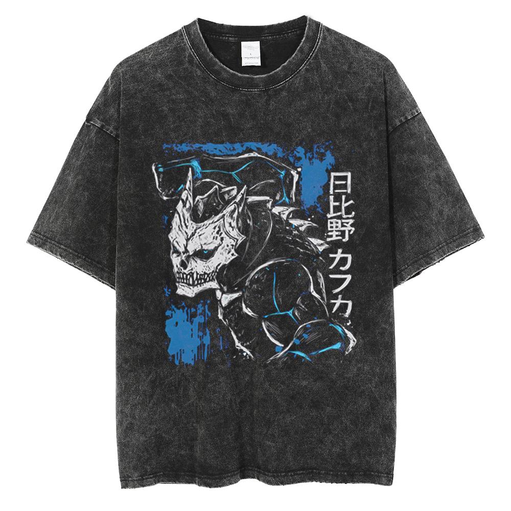 Japan Anime Kaiju No. 8 Cool Print T Shirt Men Women Vintage Washed Cotton Tshirts Oversized T-shirt Harajuku Male Y2k Tee