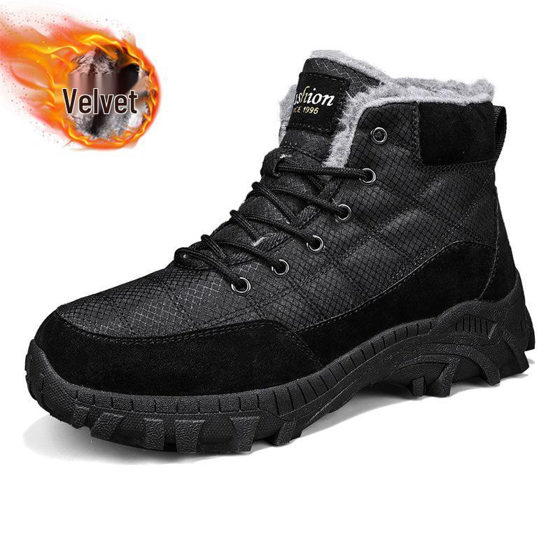 Men's Large Size Russian Winter Snow Boots - Thickened Leather, Fur-Lined, High-Top, Warm Cotton, Cold-Resistant (Sizes 46-47)