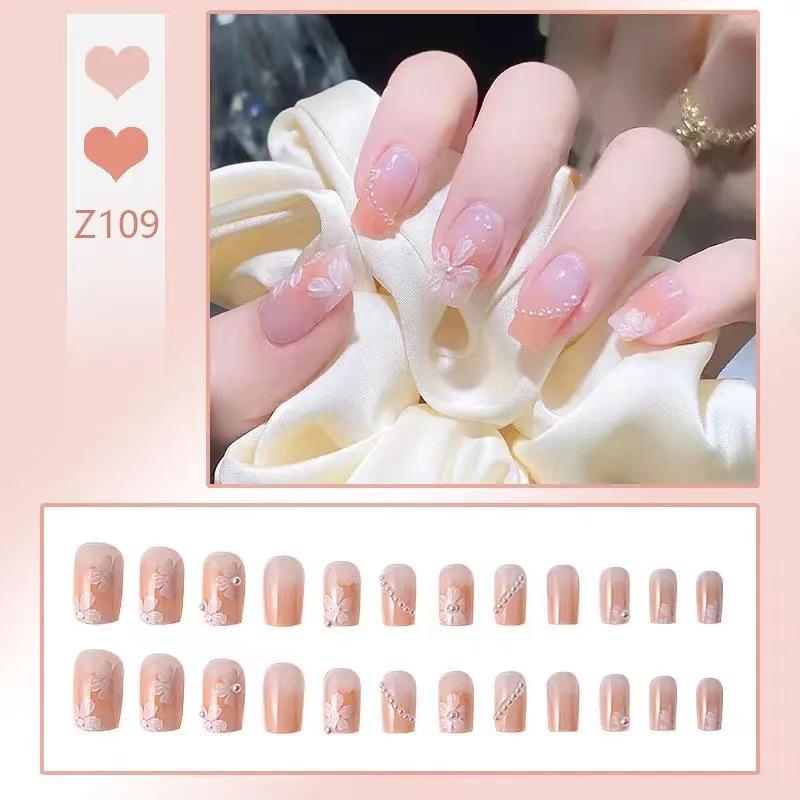 

Pearl Camellia Orange Halo Роскошные накладные ногти с рисунком Glue Version