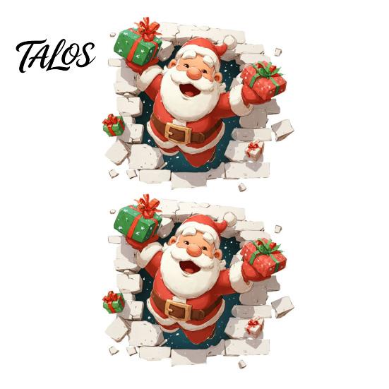 Indoor Outdoor Holiday Decor 3D Santa Claus Christmas Wall Decals, Break Through Reindeer Seasonal Art Window Stickers, Removable Winter Decorations