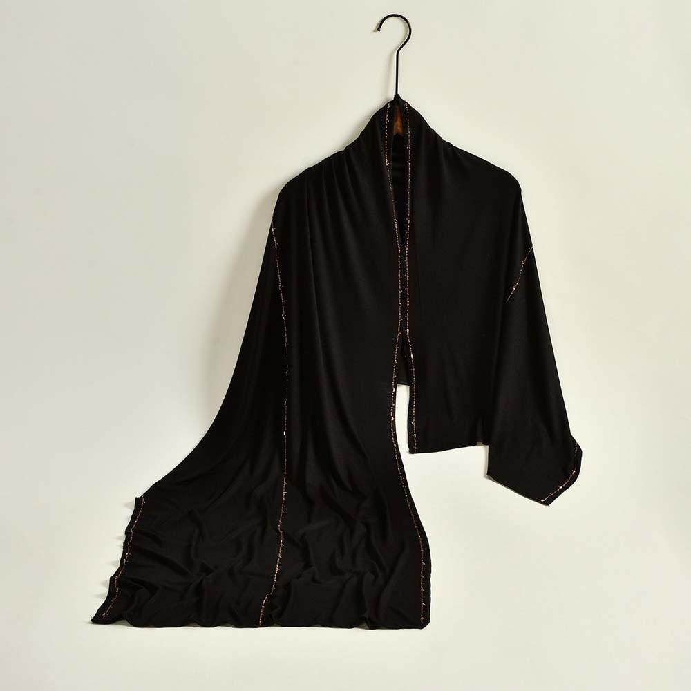 Elastic Colorful Beaded Headscarf Hijab Chiffon Large Shawl Ethnic Style Printed Tail Turban  Women