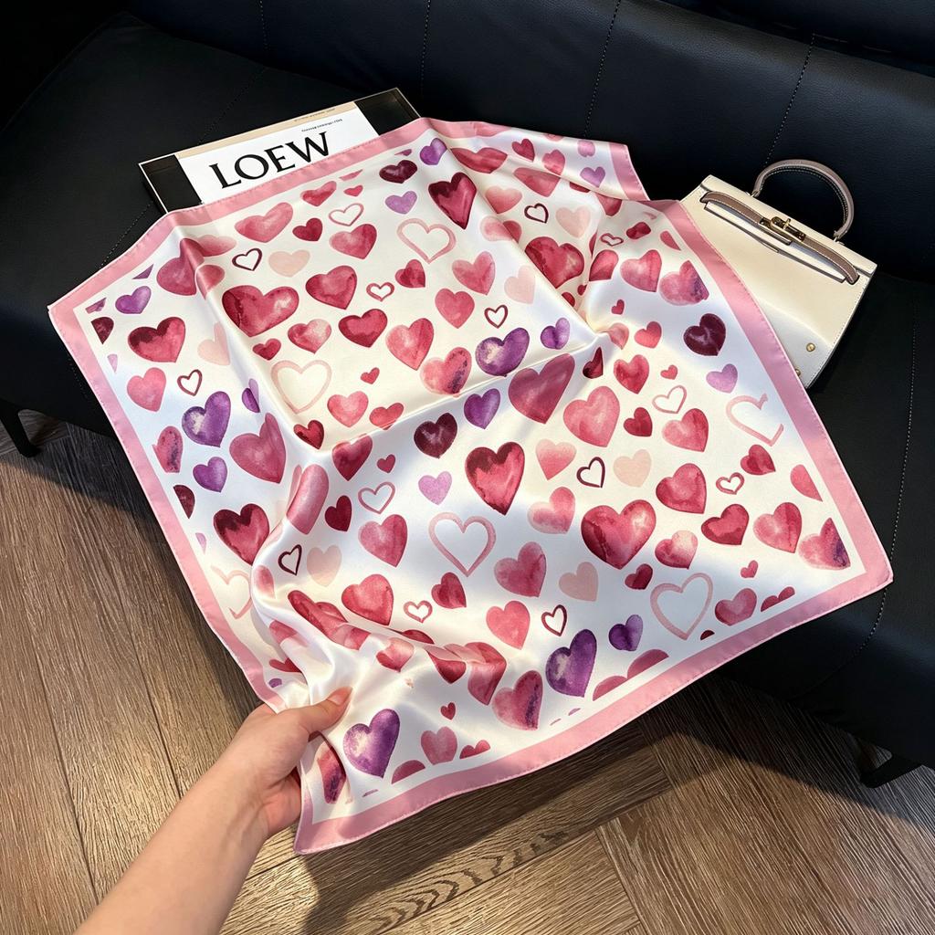 71Cm New Chinese Simulation Silk Square Scarf Soft and Skin-friendly Ink Flower Rhyme Printing Silk Scarf Neck Sunscreen Small Scarf